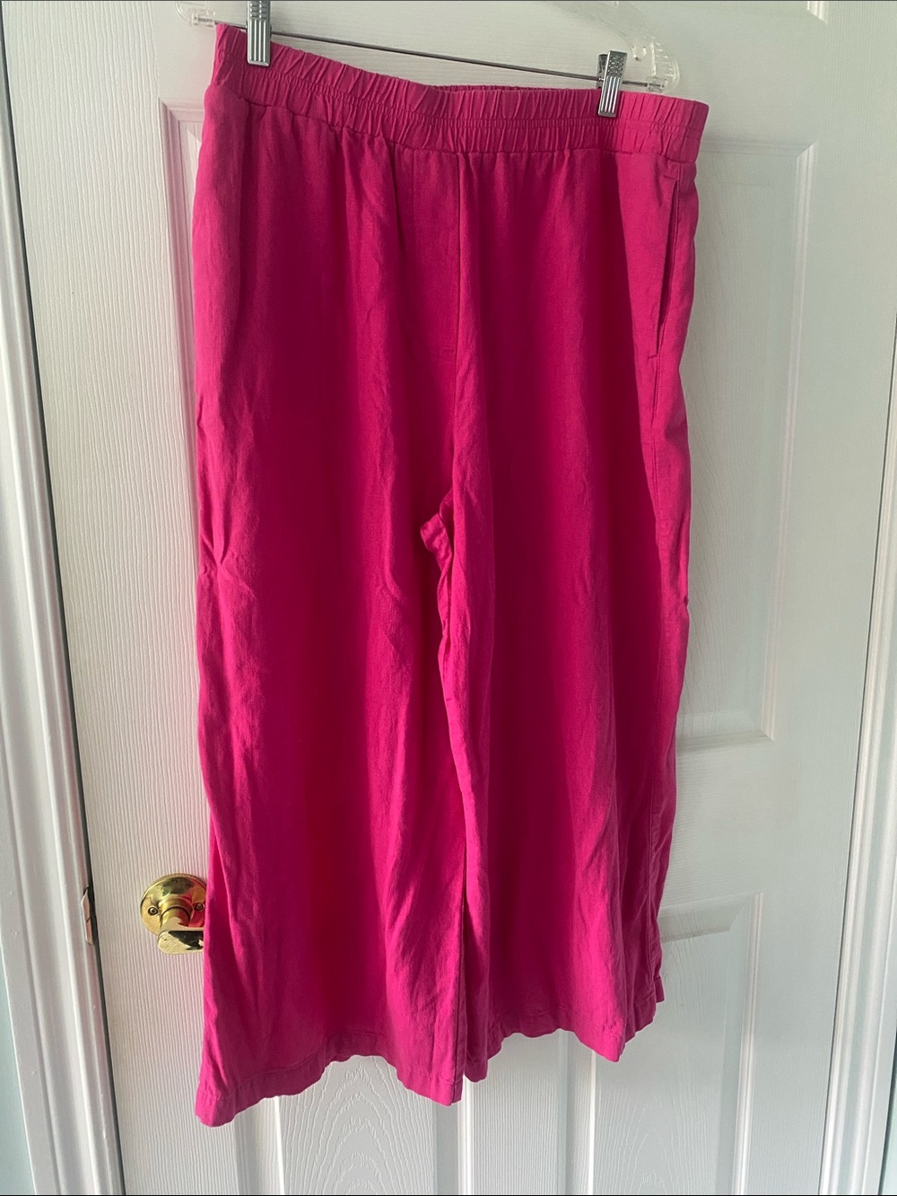 Linen Wide-Leg Elastic Waist Pink Women's pants XL/14